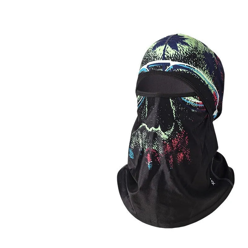 A cotton motorcycle head cover and gloves set for men and women, shown in a patterned colour.