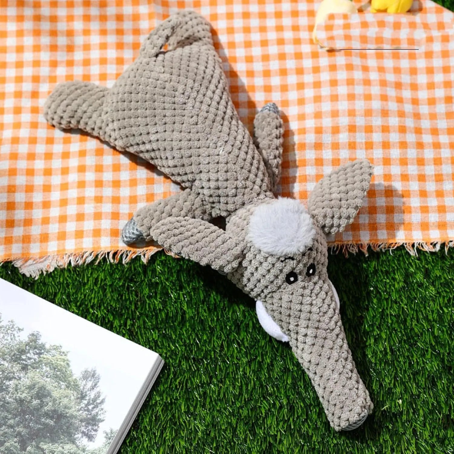 Corn design dog chew toy with textured kernels and squeaky sound mechanism in green, grey, and yellow colour options