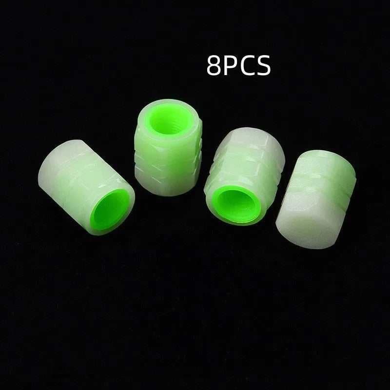 Car luminous valve caps with glow-in-the-dark rubber construction for tyre valve stems