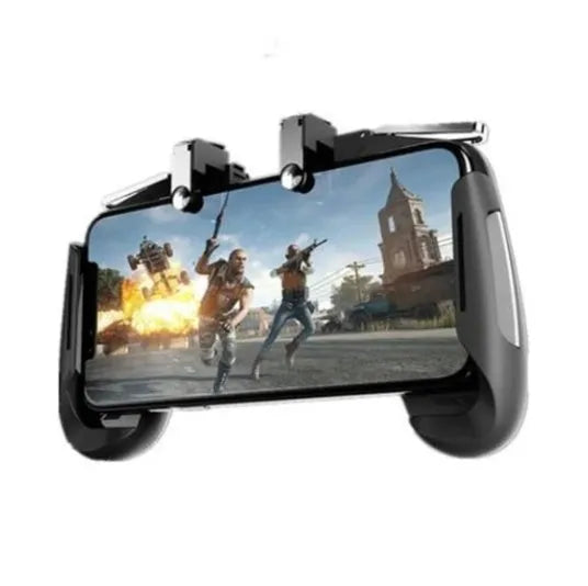 OEM adjustable telescopic mobile game controller handle in black, blue, and white colours for smartphones.