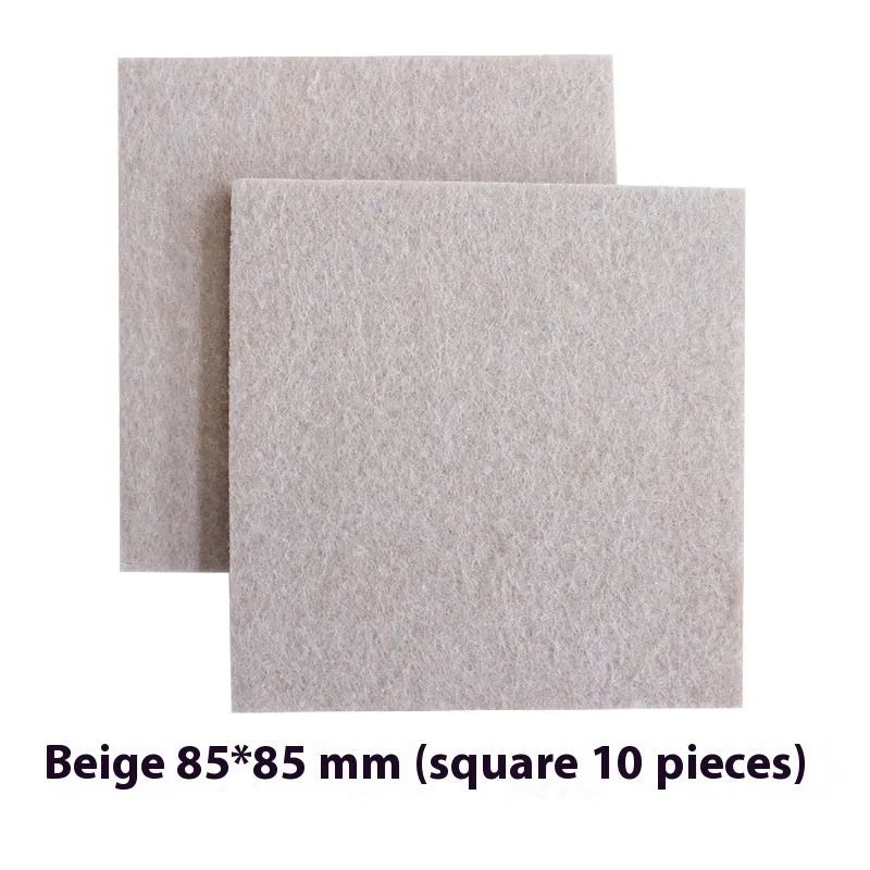 Beige plastic furniture leg protectors in round and square shapes with multiple size options