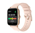 Blue smart watch with 1.7-inch colour touch screen on a wrist, showing fitness data.