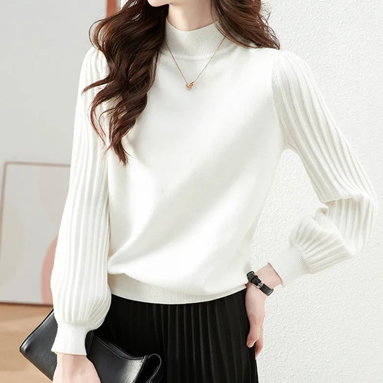 Slim fit half turtleneck shirt in core-spun yarn with spandex, regular sleeves, 50cm length
