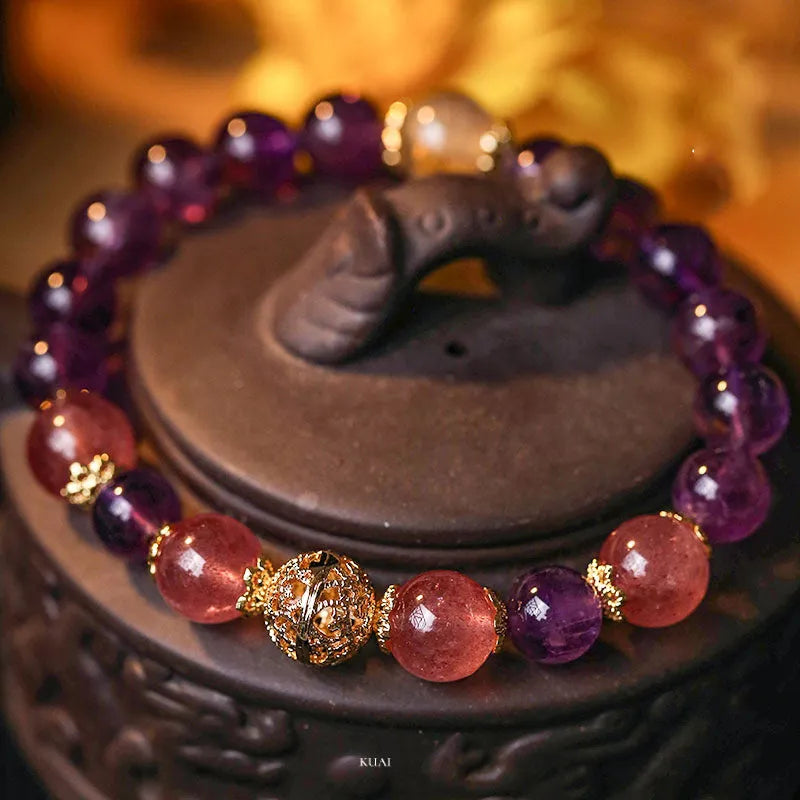 Women's citrine lucky bracelet in artificial crystal with retro styling and electroplated finish