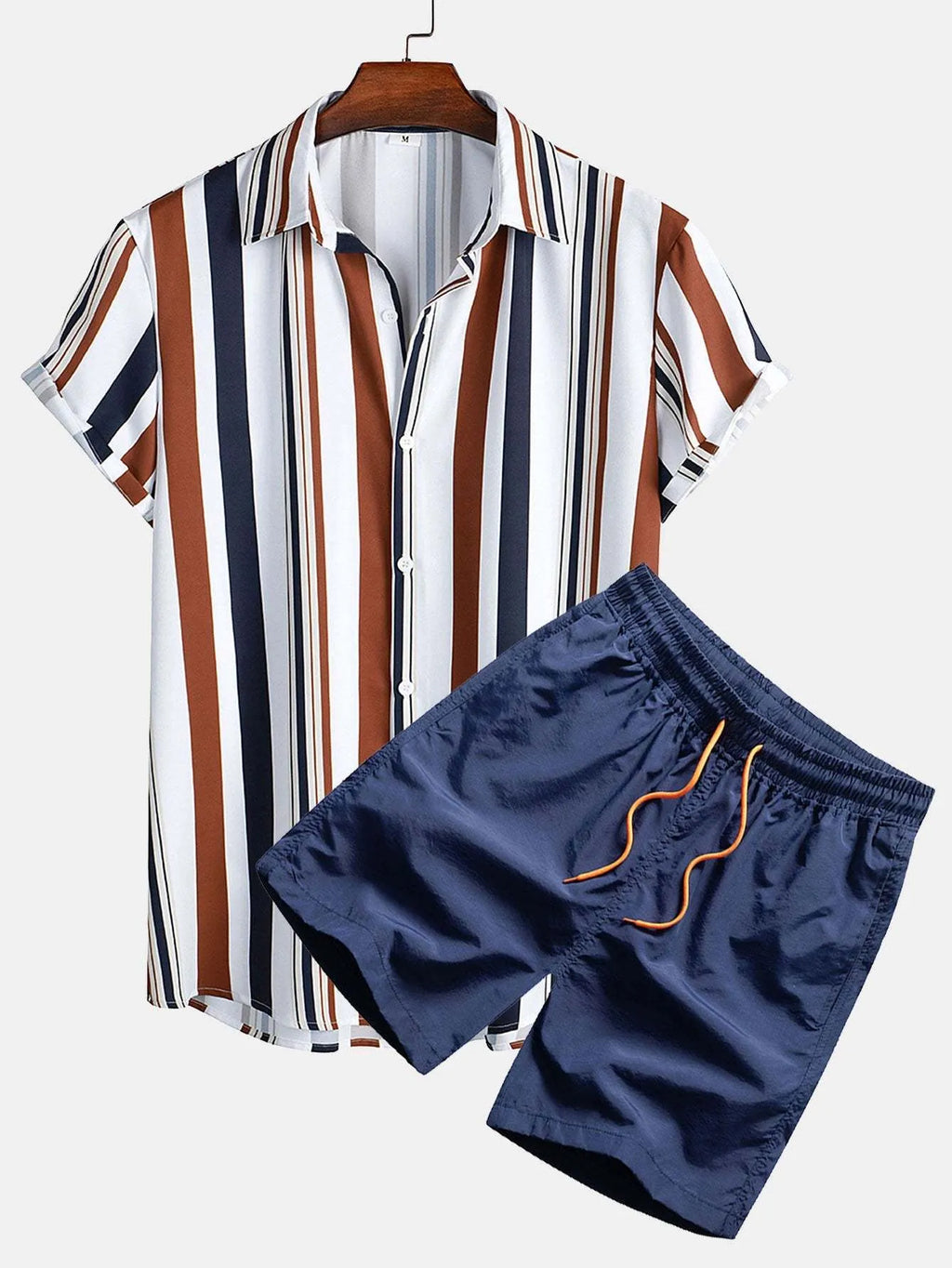 Men's short sleeve cardigan and shorts casual suit set with digital printing