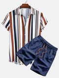 Men's short sleeve cardigan and shorts casual suit set with digital printing
