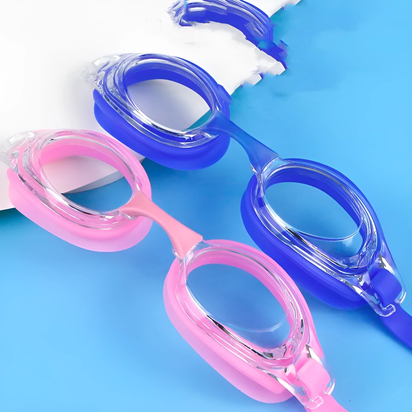 Adult myopia swimming goggles with anti-fog lenses and a protective storage case.