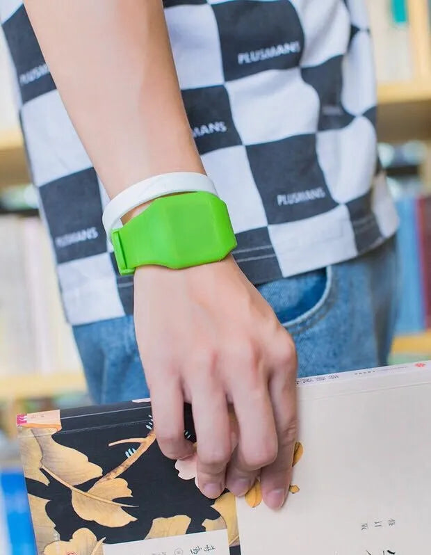 Square digital touch screen watch in multiple colours with stainless steel buckle on PU strap