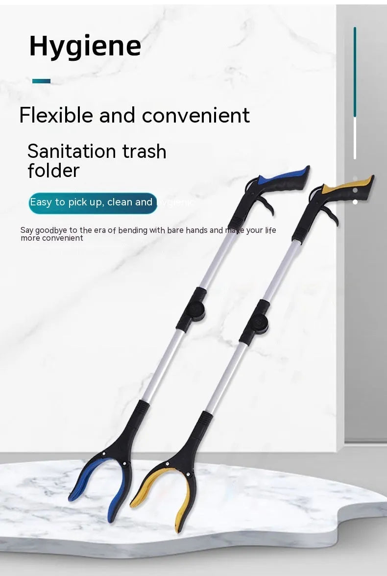 Folding aluminium rubbish clamp with extended arm and magnetic pick-up head in blue handle colour