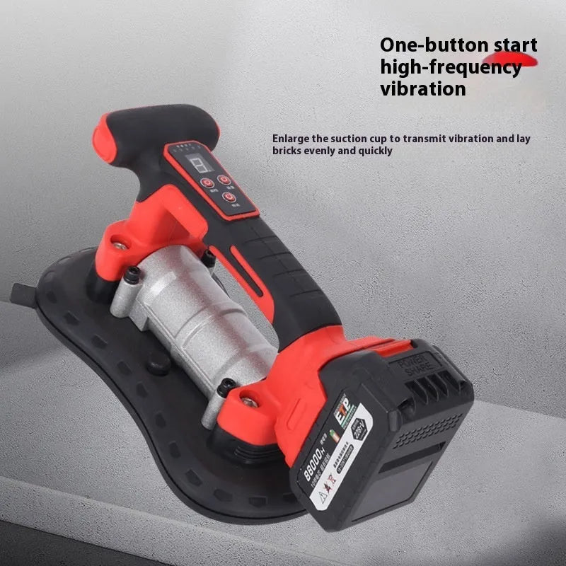 Cordless 21V tile laying machine with vacuum pad for installing large format tiles.