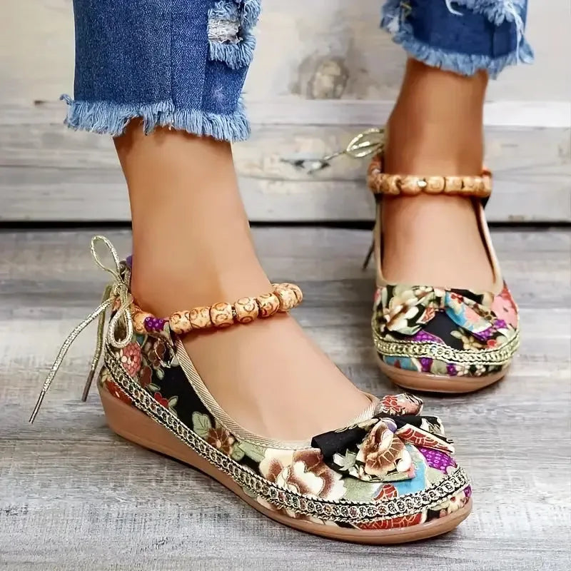 Women's plus size ethnic platform sandals with elastic band and cloth upper