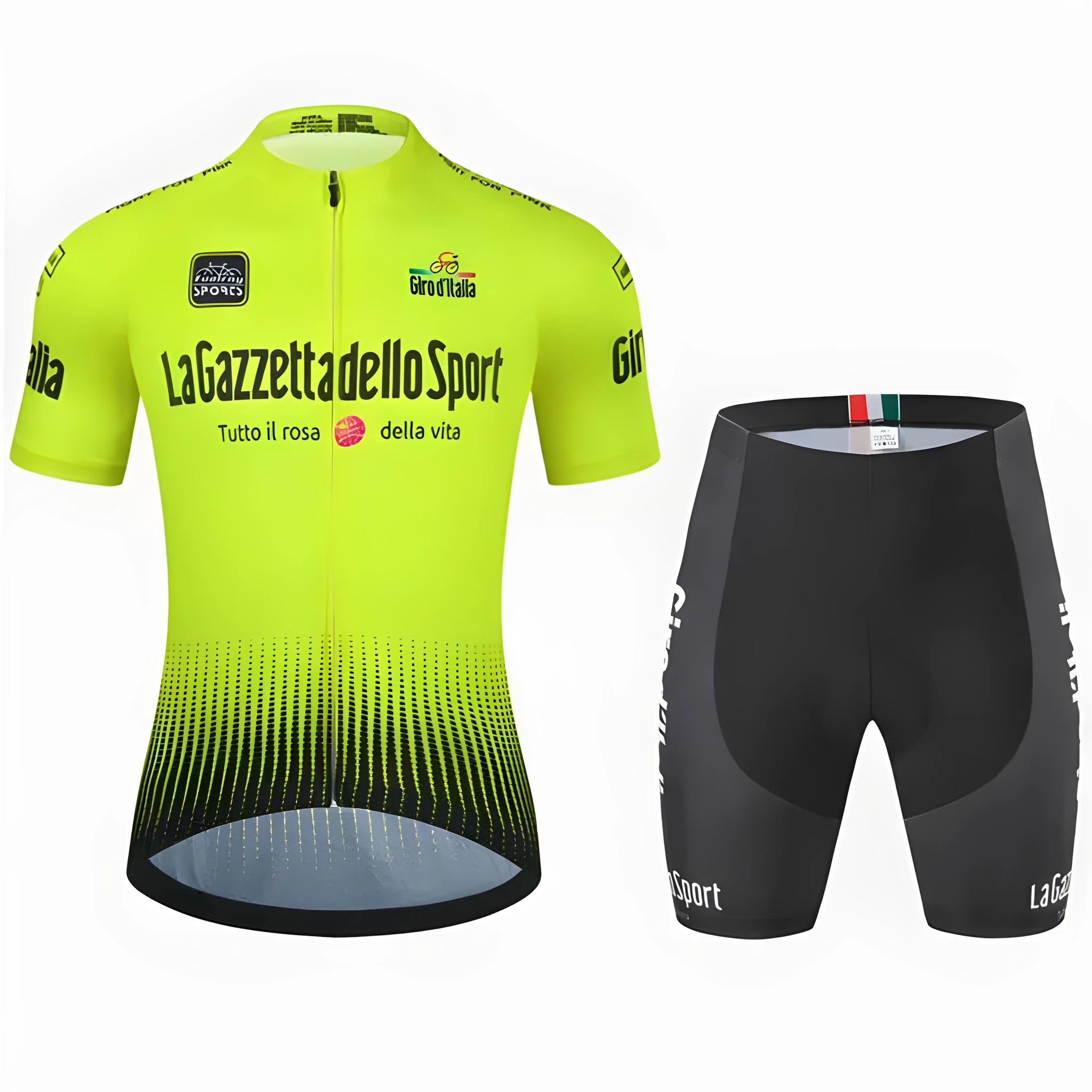 Short sleeve cycling jersey in a colour option, laid flat to show its athletic cut and quick-dry fabric.