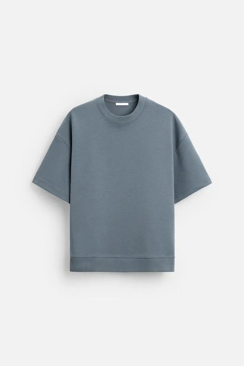 Loose fit short sleeve shirt and matching shorts set in polyester double-sided cloth texture
