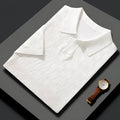 Men's grey mulberry silk Jacquard lapels sweater for business casual wear.