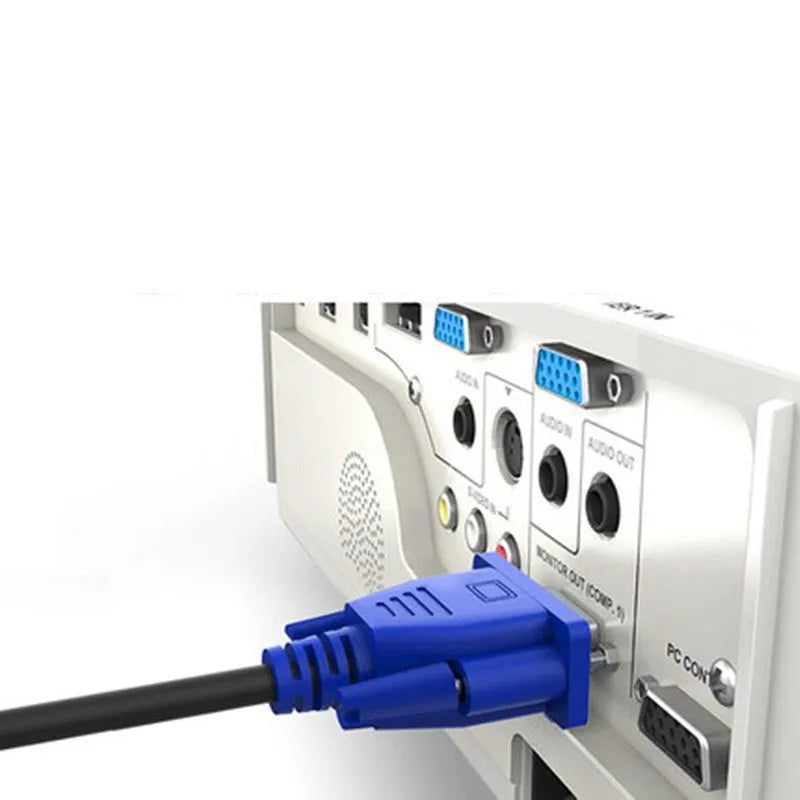 Black VGA cable with blue moulded heads and nickel-plated connectors, length 1.5 metres