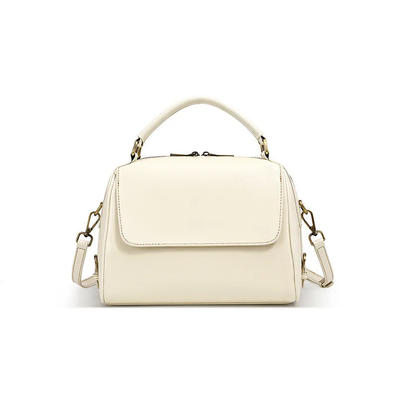 Women's genuine leather crossbody tote bag in cross-square shape with internal compartments and double shoulder straps