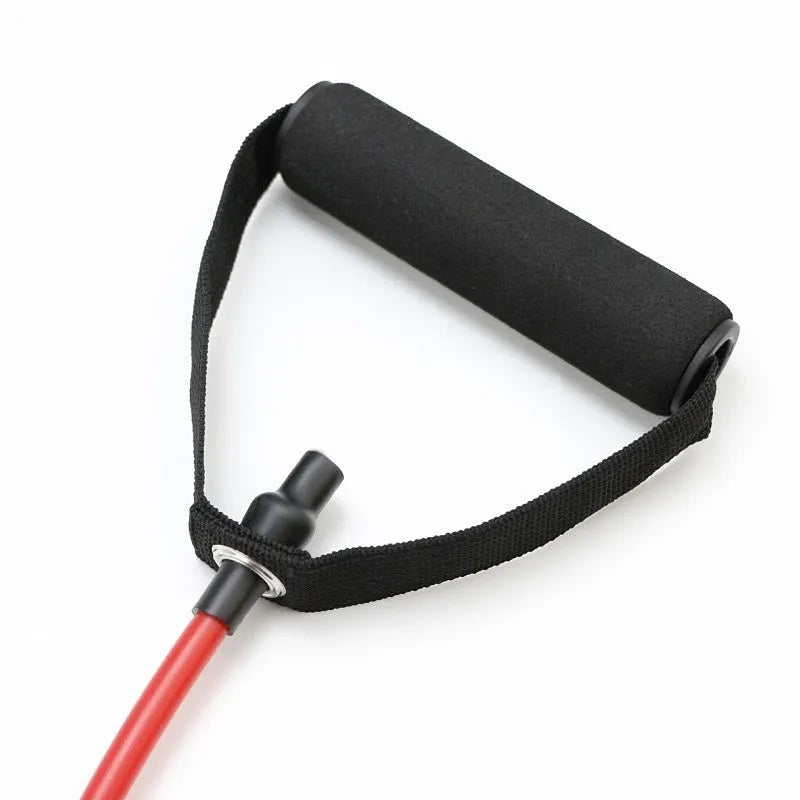 TPE chest expander exercise equipment with adjustable tension rope in yellow, green, red, blue, and black resistance options