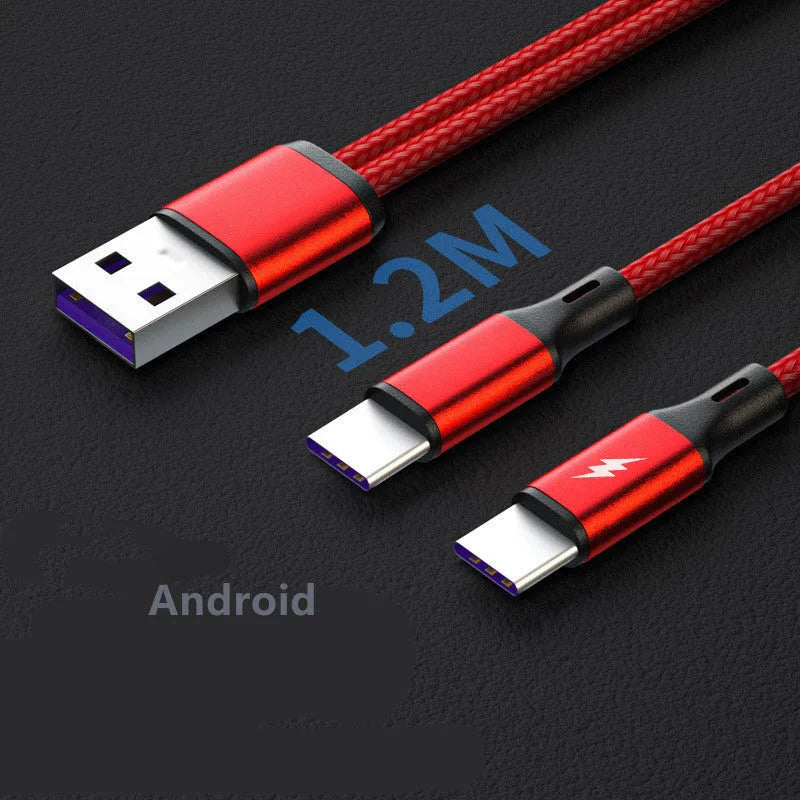 Black braided two-headed fast charging cable with aluminium connectors for Android devices