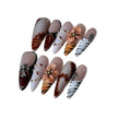 Handmade French style leopard print nail stickers with cross and flower patterns in retro hot girl design