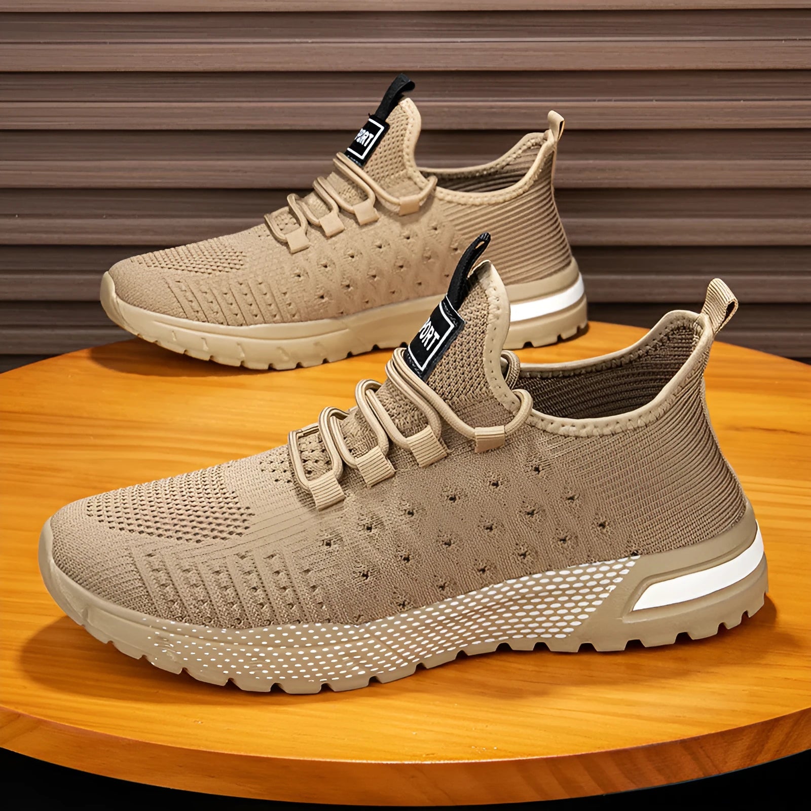 Men's casual mesh shoes in solid colours including army green, khaki, black, white, light grey and dark grey
