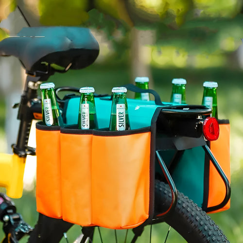 Black bicycle double-sided drink shelf bag mounted on bike frame with 2L capacity