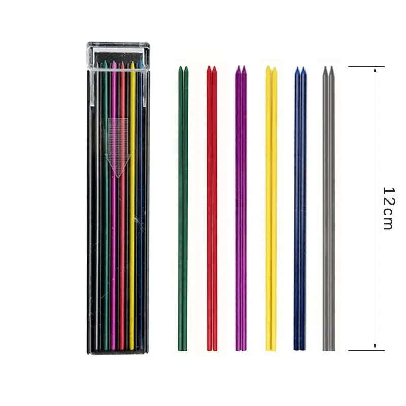 Box of 12 colourful mechanical pencil refill leads for 0.5mm pencils in black blue green orange purple red white yellow