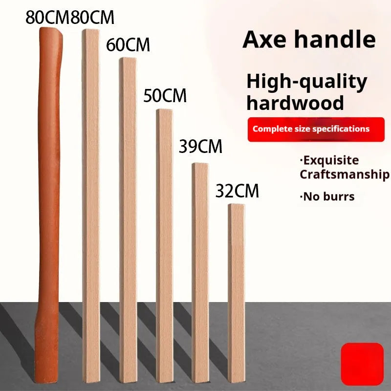 A locust wood replacement handle for axes and tools, shown in various lengths including 32cm and 50cm.