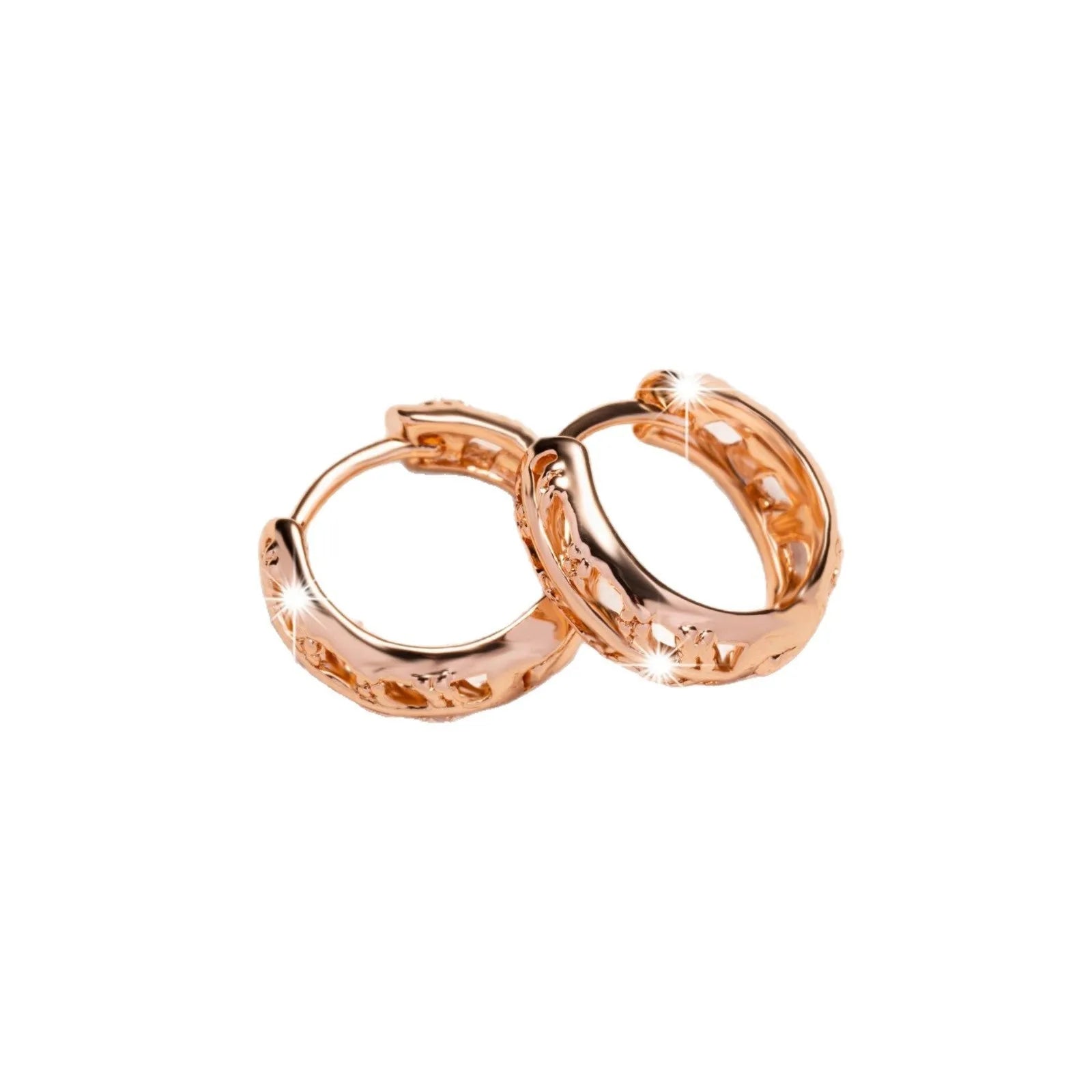 Rose gold hollowed out leaf and heart shaped copper earrings