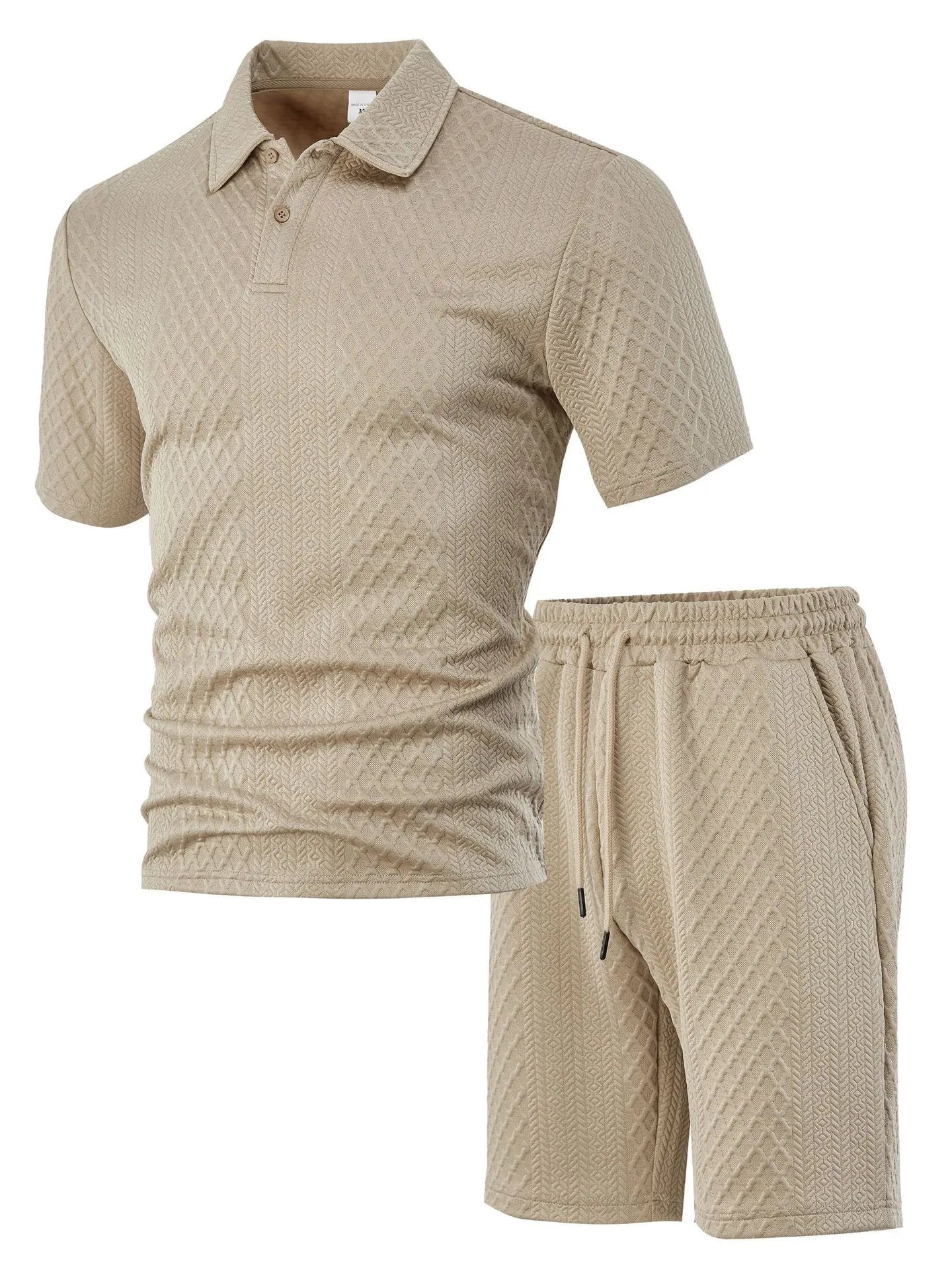 Men's pattern cloth short sleeve suit set in sports leisure style with polo shirt and trousers