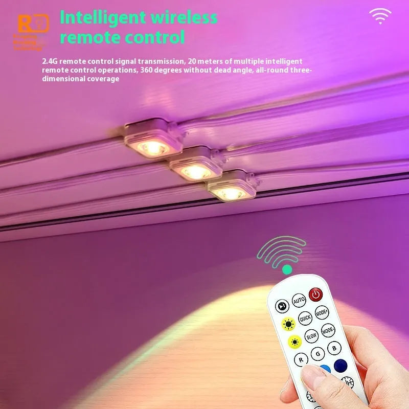 Outdoor decorative LED light chain with planets design, shown in magic colour mode.