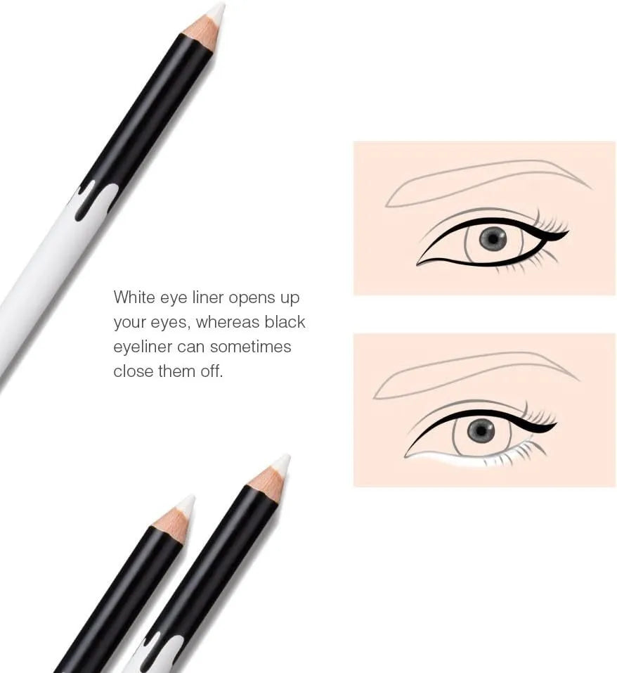 12 white and black retractable eyeliner pencils with sharpener for multi-use cosmetic application
