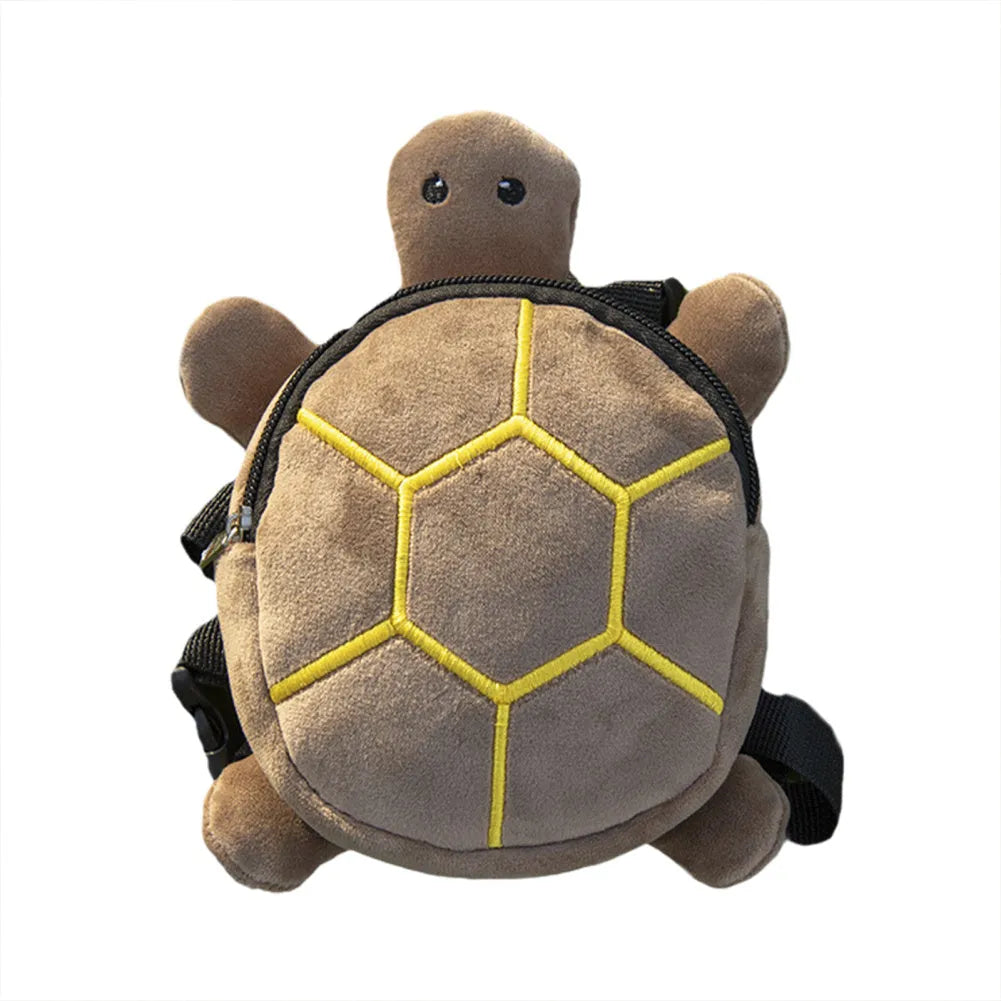 Brown turtle-shaped dog backpack harness with metal zipper functioning as pet carrier and storage