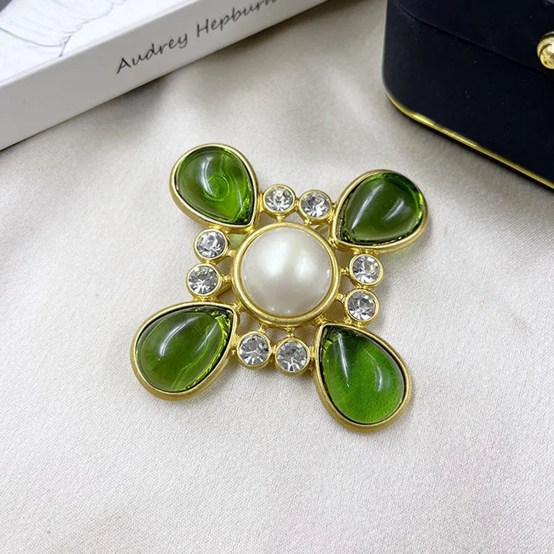 Medieval baroque cross crystal brooch in zinc alloy with antique styling