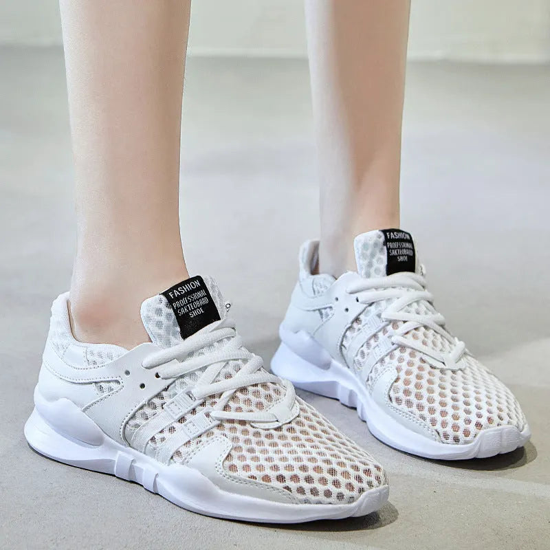 Breathable hollow mesh sneakers with low-top design and EVA sole for summer wear