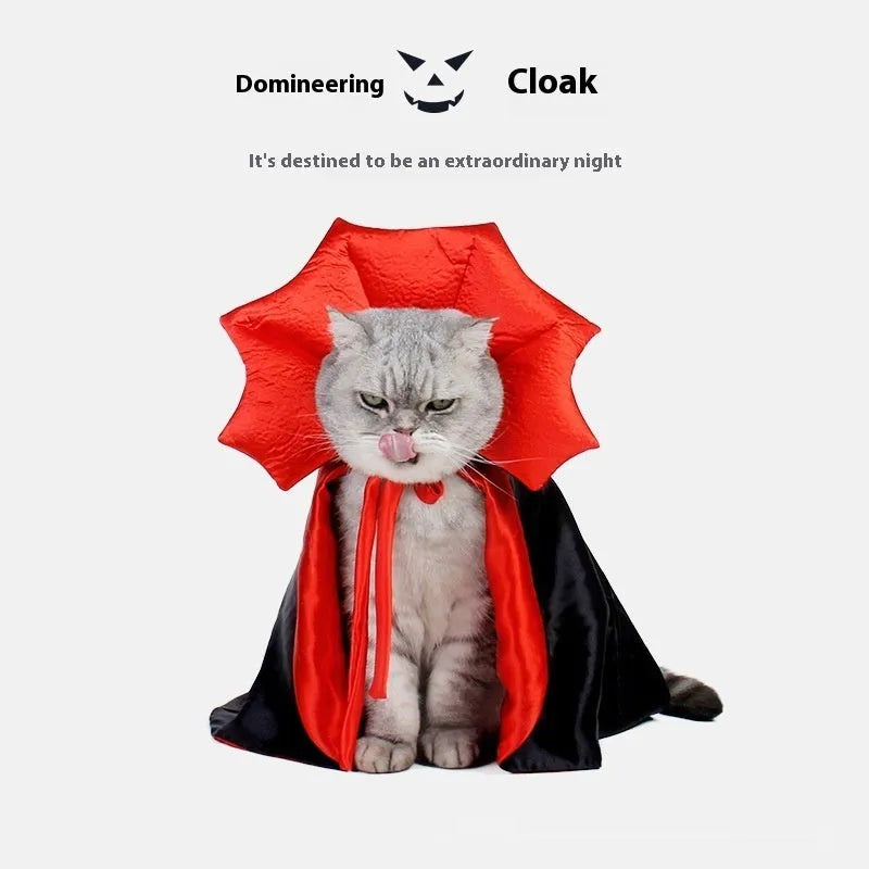 Black and red polyester Halloween costume for a dog or cat on a hanger.