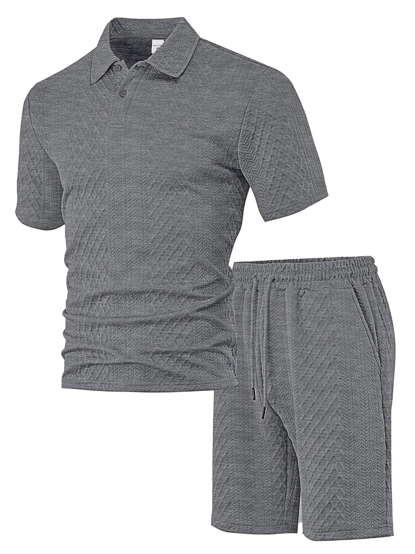 Men's pattern cloth short sleeve suit set in sports leisure style with polo shirt and trousers