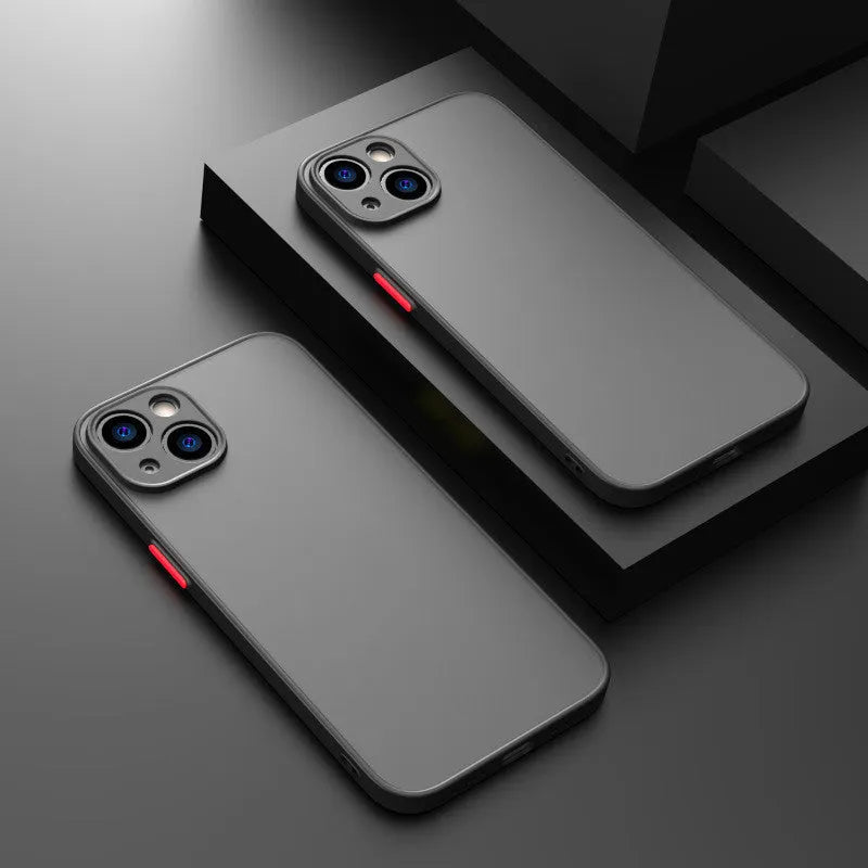 Frost hard iPhone protective case with fine hole pattern for skin-sensing, shown in dark night green colour