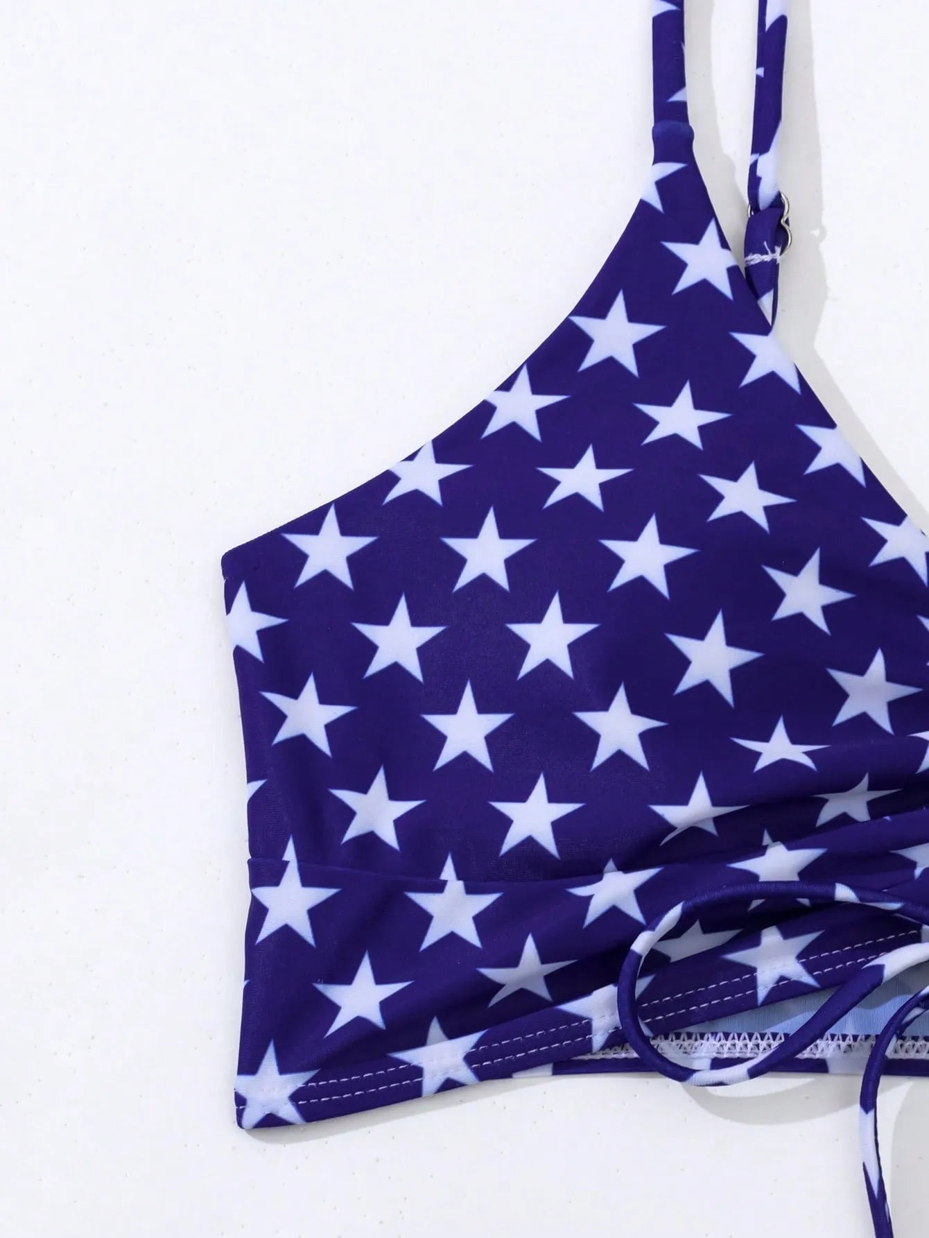 Women's high-waist boxer swimsuit with drawstring waist and stars and stripes pattern