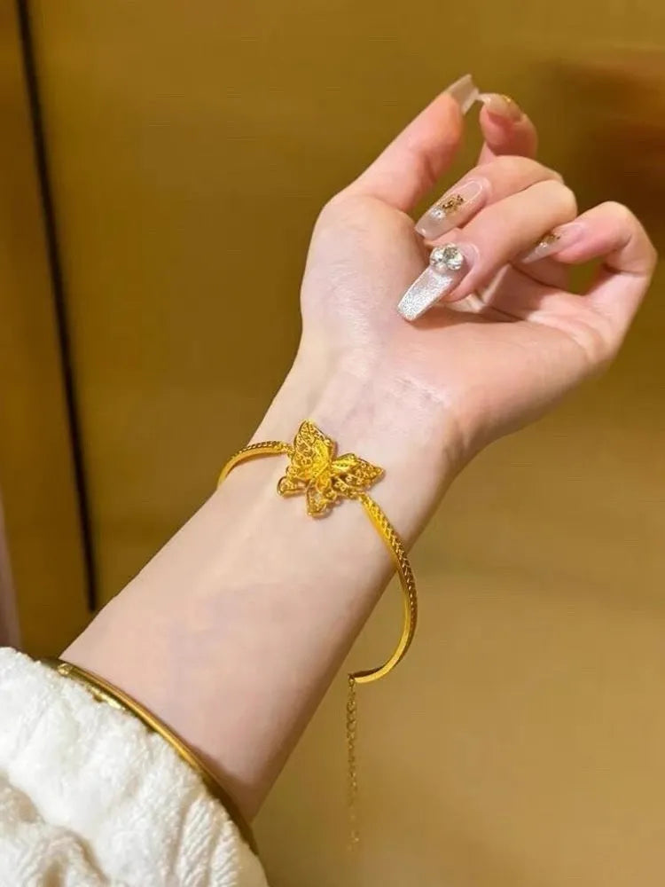 Copper half bracelet with New Chinese retro hemp pattern and ancient silk butterfly motif, electroplated finish