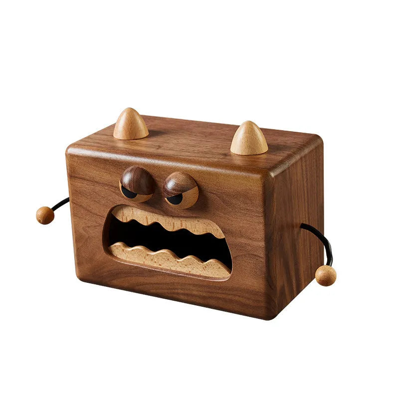 Wooden cartoon Little Monster tissue box in walnut beech colour