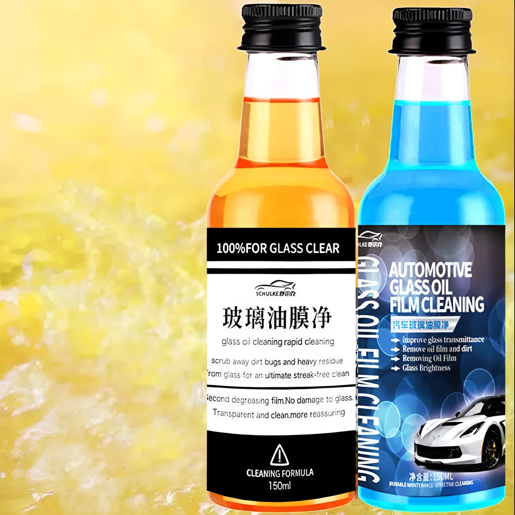 Car glass oil film remover cleaner in 150ml blue and yellow spray bottles
