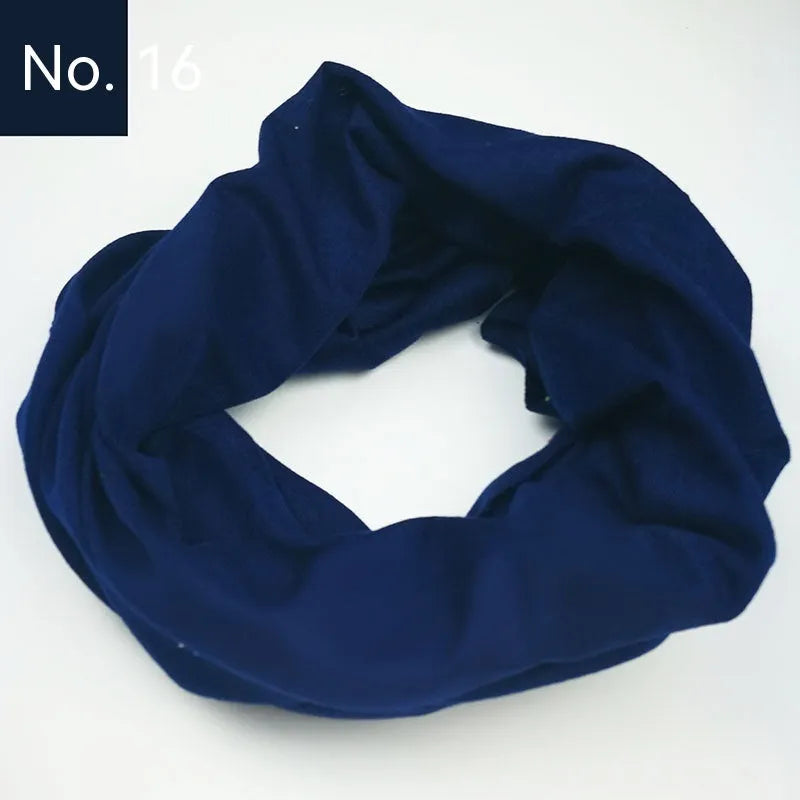 Polyester magic headscarf for outdoor sports in a free size, shown in various colour options.