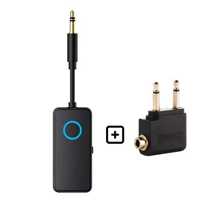 Black Bluetooth 5.4 audio adapter with 3.5mm plug for car stereo and speaker wireless streaming