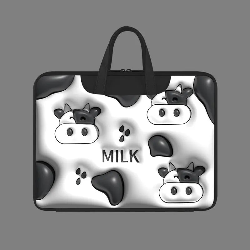 Inflatable PU leather laptop bag in cat beige colour with luggage strap, suitable for 13 to 15.6 inch laptops.