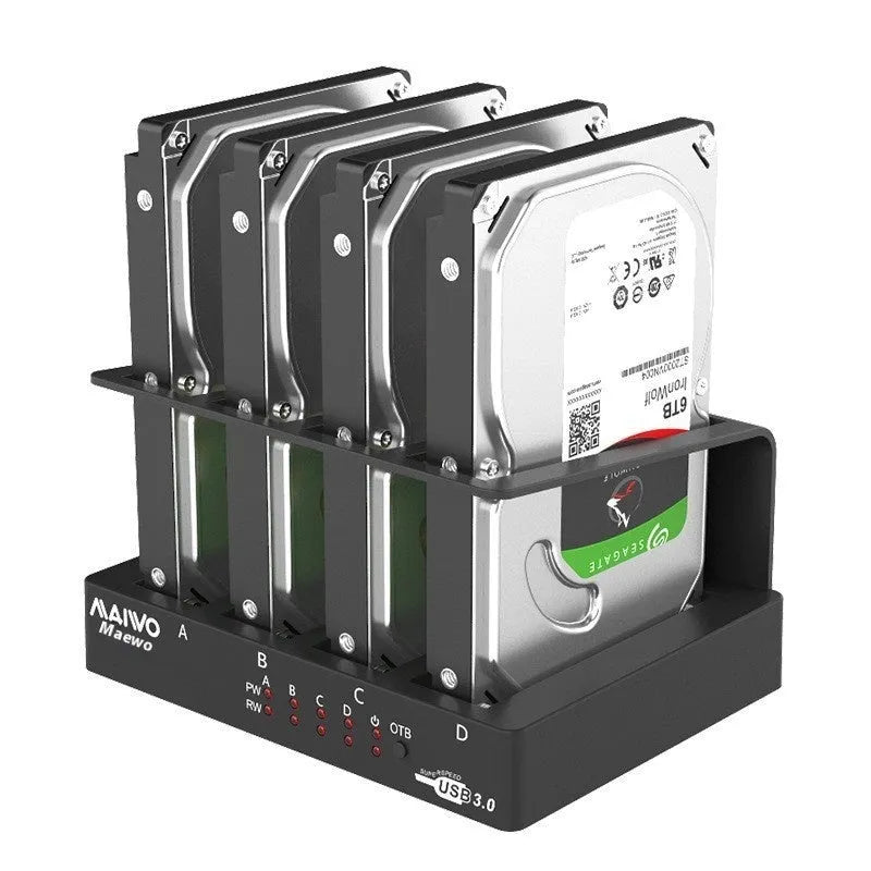 External four-bay hard disk enclosure box for 2.5-inch SATA drives with cables