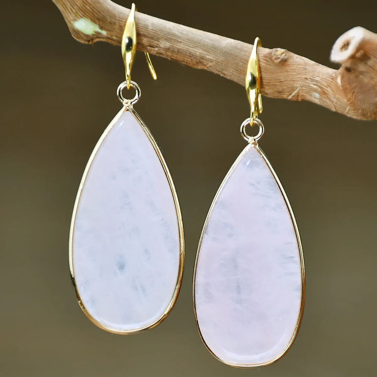 Vintage handmade stone drop earrings with water droplet shape in five colour options including tigereye and amethyst
