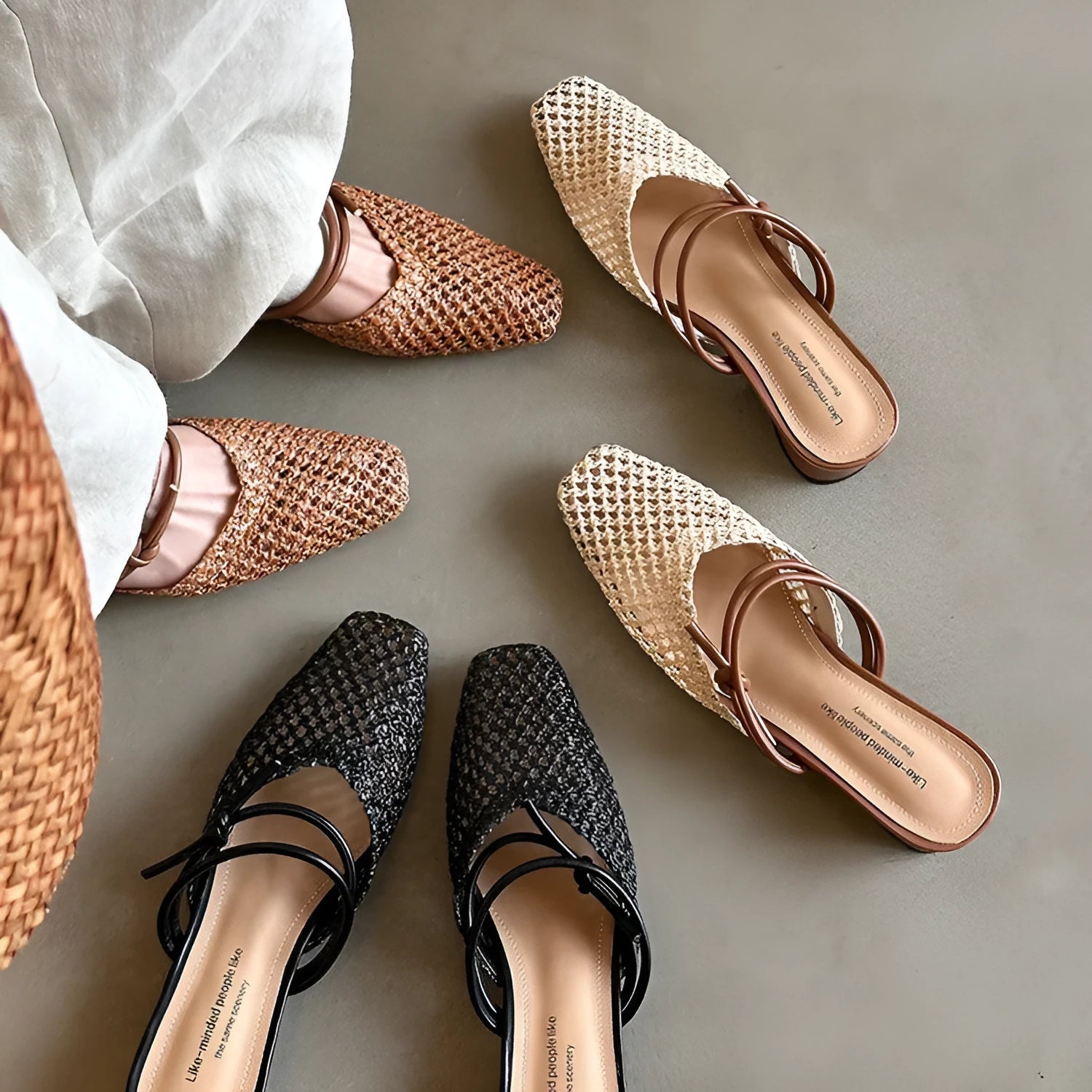 Women's black outdoor slippers with square toe box and chunky heels featuring breathable hollow-out design