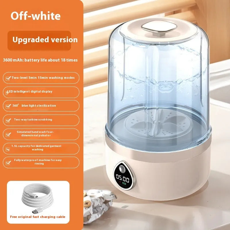 White portable USB-powered mini washing machine with plastic waterproof housing