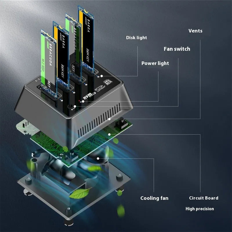 Aluminium M2 dual protocol SSD enclosure base with European standard K30174P2 colour finish