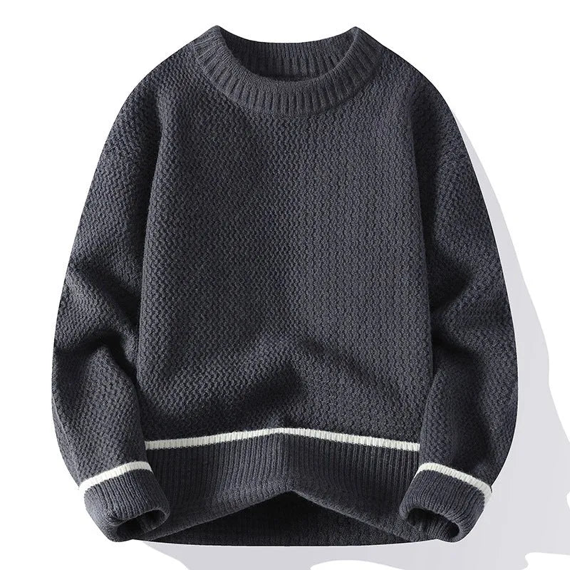 Men's loose fit chemical fibre blend sweater in grey colour showing round neck and long sleeve design